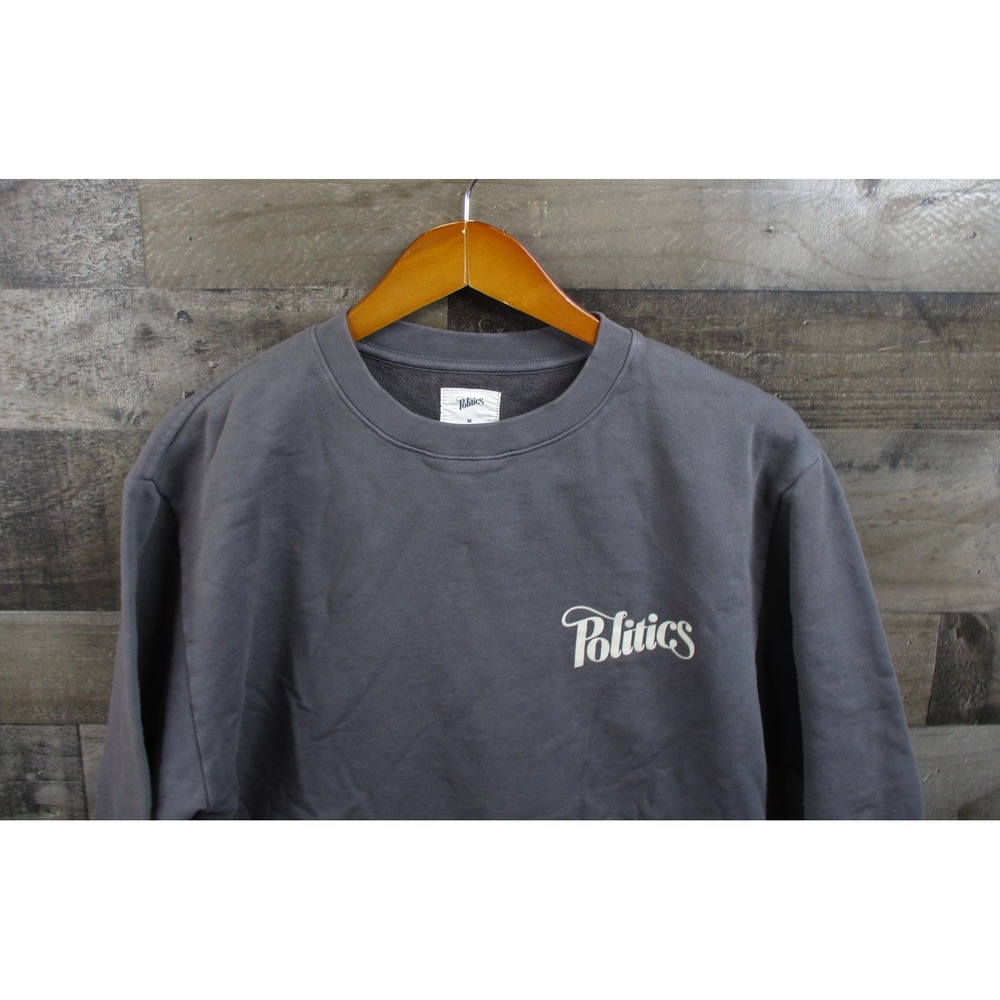 Politics Sweatshirt Mens Medium Gray Crewneck Pullover Made In USA Streetwear